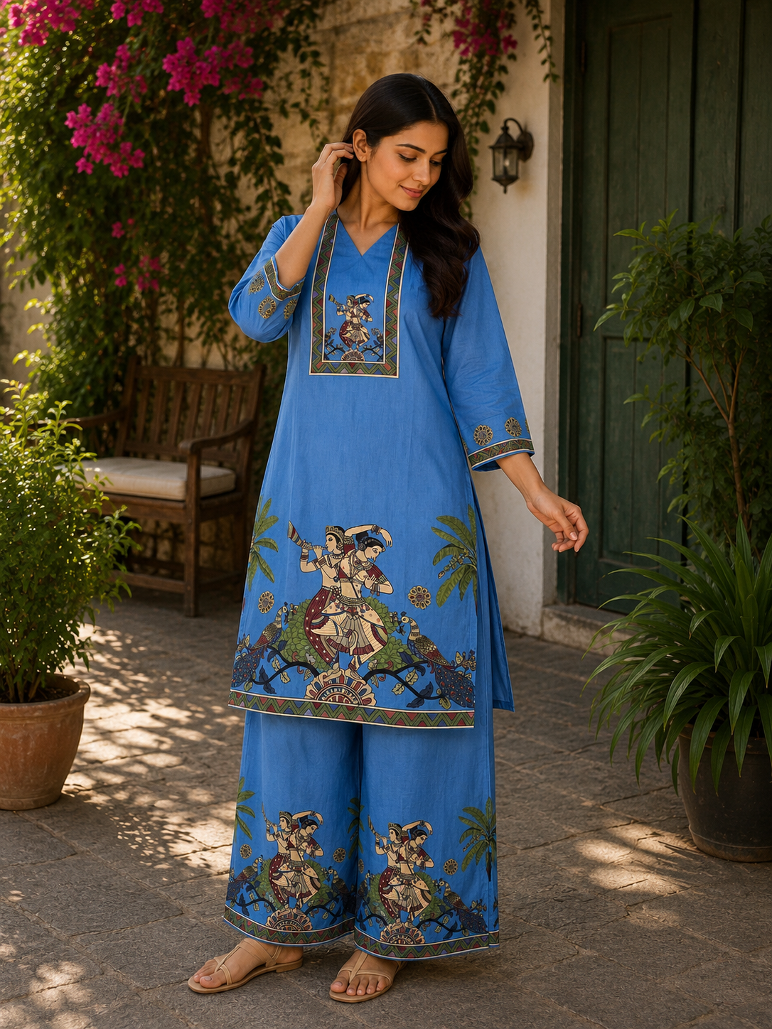 Pink Printed Cotton Kurta Palazzo Set for Women | Stylish Ethnic Wear