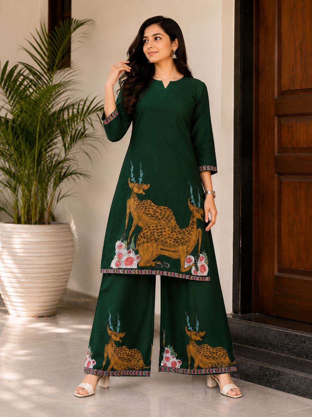 Women's Printed Cotton Kurta with Palazzo Set | Ethnic Co-ord Set | Casual & Festive Wear