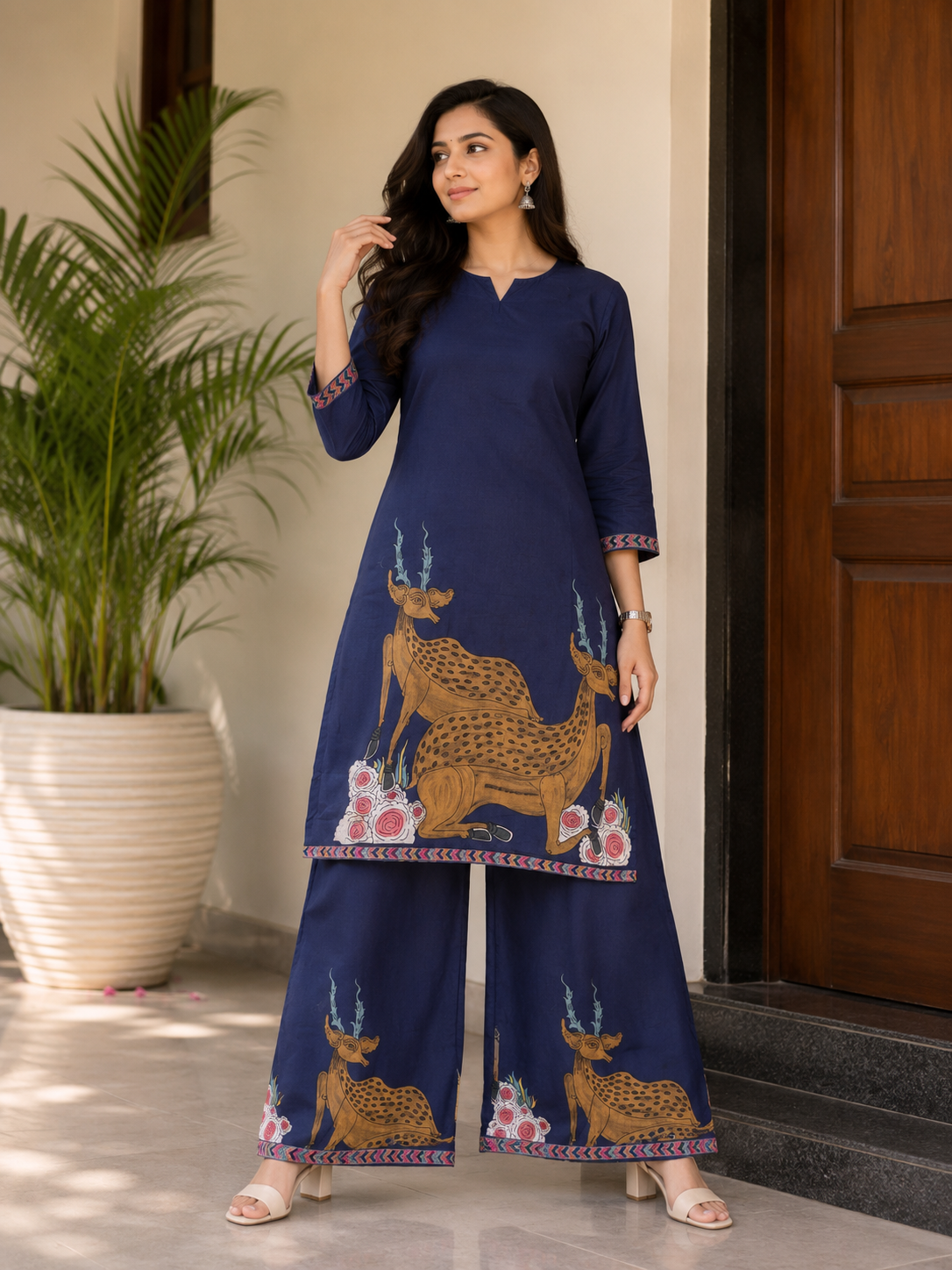 Women's Printed Cotton Kurta with Palazzo Set | Ethnic Co-ord Set | Casual & Festive Wear