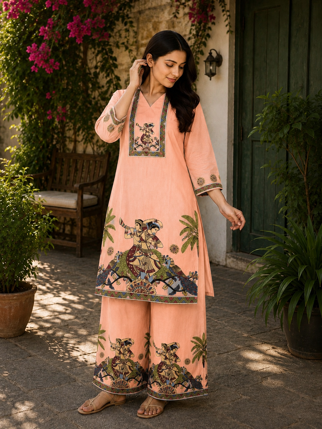 Pink Printed Cotton Kurta Palazzo Set for Women | Stylish Ethnic Wear